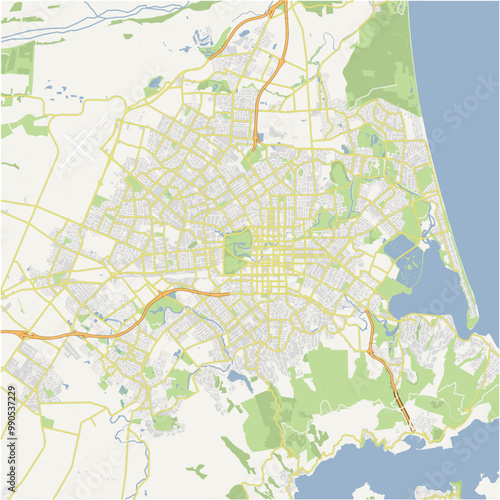 Map of Christchurch in New Zealand in a normal road map style. Contains layered vector with roads water, parks, etc.