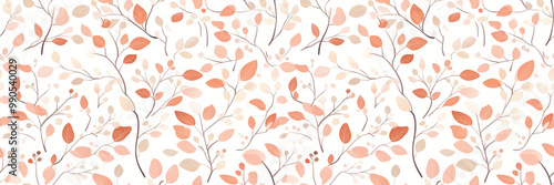 Seamless watercolor botanical pattern. Orange leaves and branches on white background. For print wrapping paper, wallpaper, fabric, card, wedding invitation