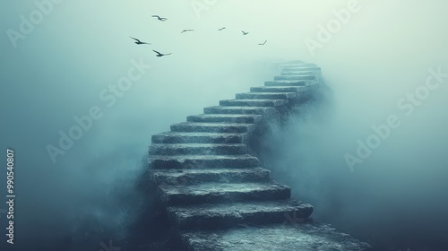 Serene Staircase Leading to the Unknown Misty Horizon