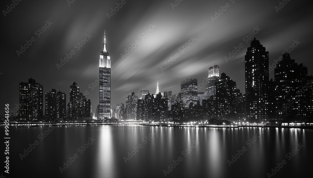 Fototapeta premium A black-and-white photo of a famous city skyline or iconic landmark, evoking a timeless, classic look