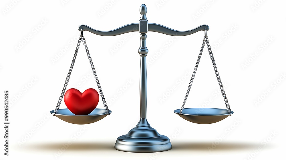 A balance scale with a heart on one side, symbolizing the equilibrium between emotion and reason. A balance scale with a heart on one side, symbolizing the equilibrium between emotion and reason.