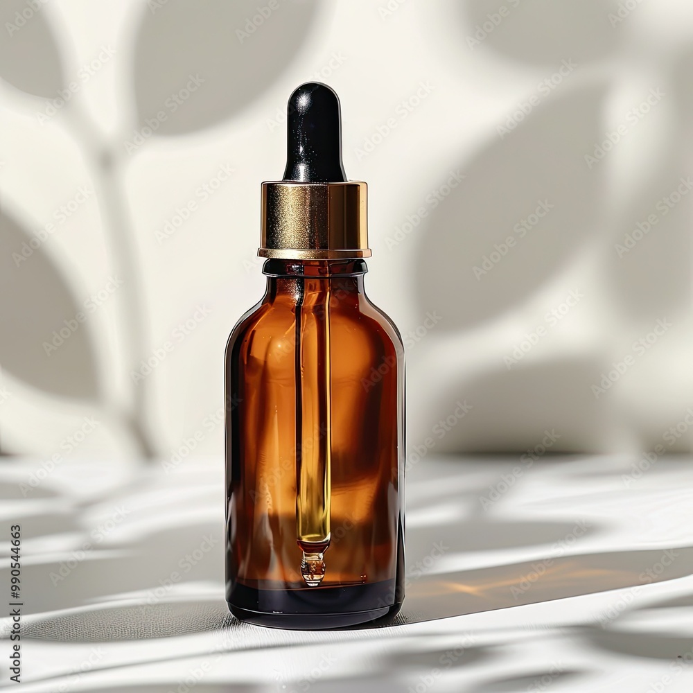 Brown glass bottle with pipette filled with skin care lotion. skin care cosmetics. Homeopathic medicine Brown glass bottle with pipette filled with skin care lotion. skin care cosmetics. Homeopathic medicine