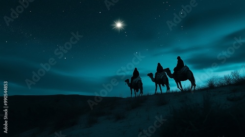 Heavenly Star over Bethlehem, Christian concept, Shepherds, magicians