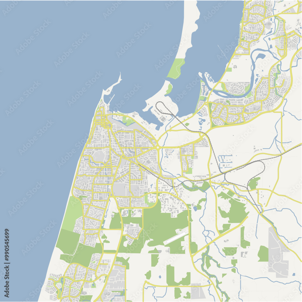 Fototapeta premium Map of Bunbury in Australia in a normal road map style. Contains layered vector with roads water, parks, etc.