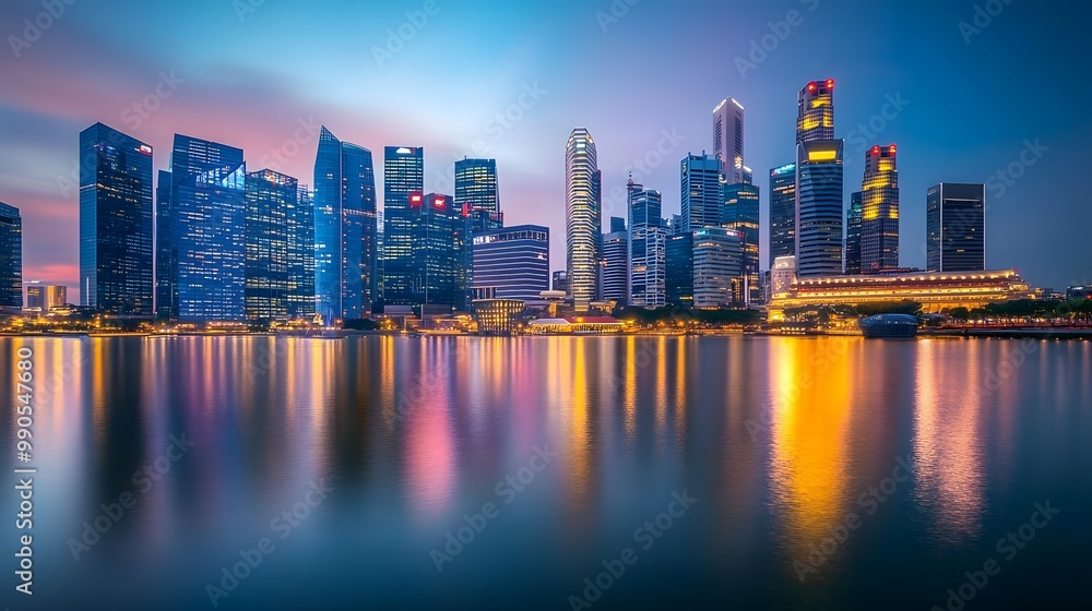 Fototapeta premium Vibrant Singapore City Skyline at Dusk