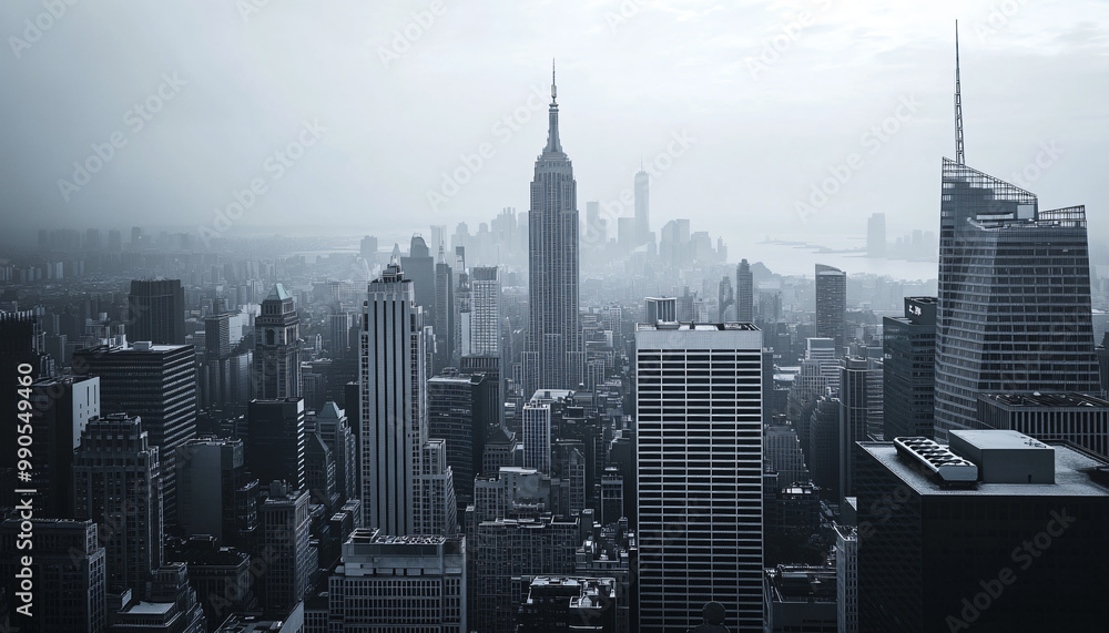 Fototapeta premium A black-and-white photo of a famous city skyline or iconic landmark, evoking a timeless, classic look