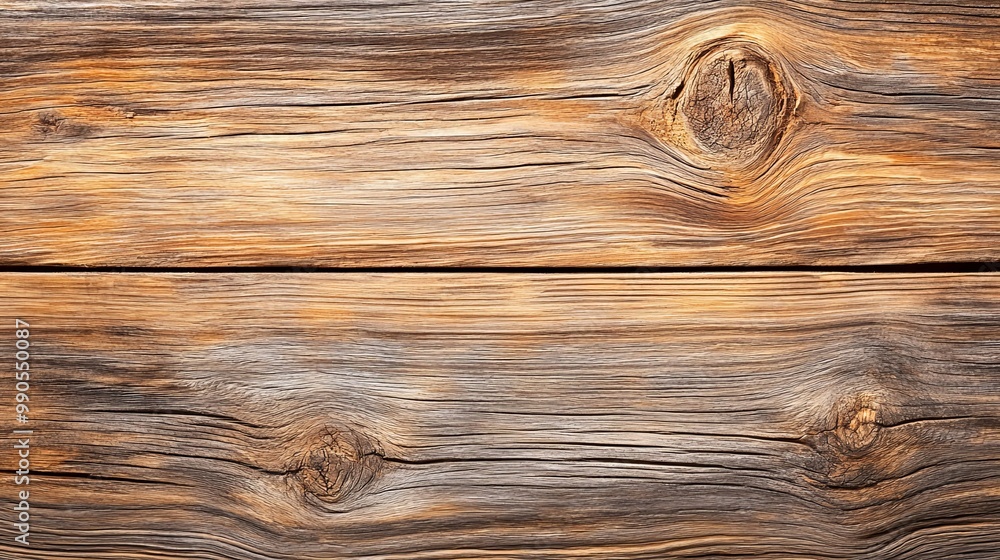 Naklejka premium :Rustic wooden texture with unique knots and grains highlights the natural beauty of aged wood, perfect for backgrounds, design elements, and organic aesthetics.