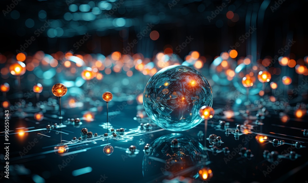 Glass Ball Surrounded by Glowing Lights Glass Ball Surrounded by Glowing Lights