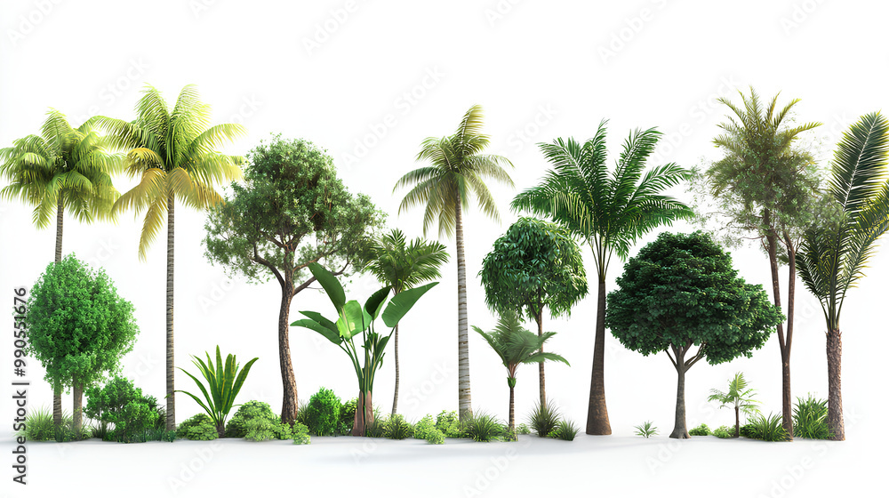 Fototapeta premium Tropics serene trees form set environmental cut on white backgrounds 