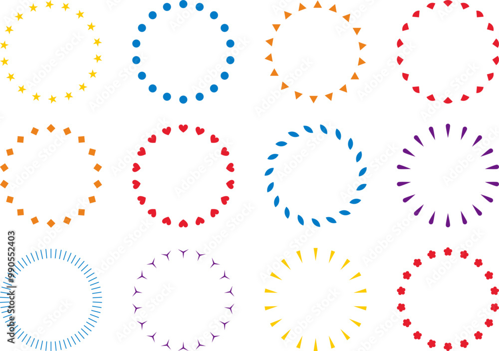 Vector set of circle ornaments with various designs, including stars and hearts Vector set of circle ornaments with various designs, including stars and hearts