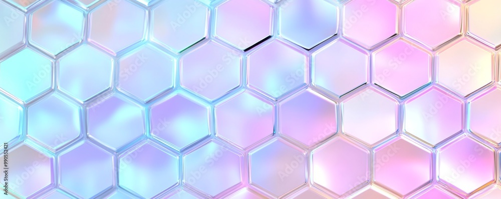 Seamless Hexagon Grid Holographic Pattern with Reflective Shine on White Background Seamless Hexagon Grid Holographic Pattern with Reflective Shine on White Background