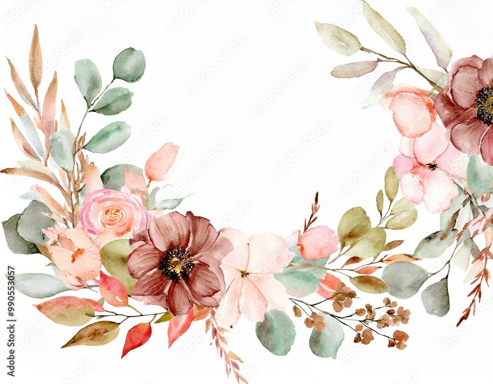 Light tone lovely watercolor flower with rectangle space frame - vector illustration hand draw watercolor frame greeting card concept Light tone lovely watercolor flower with rectangle space frame - vector illustration hand draw watercolor frame greeting card concept
