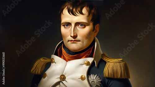 Napoleon Bonaparte, picture of historical personality of man, reconstructed photo. AI generated.