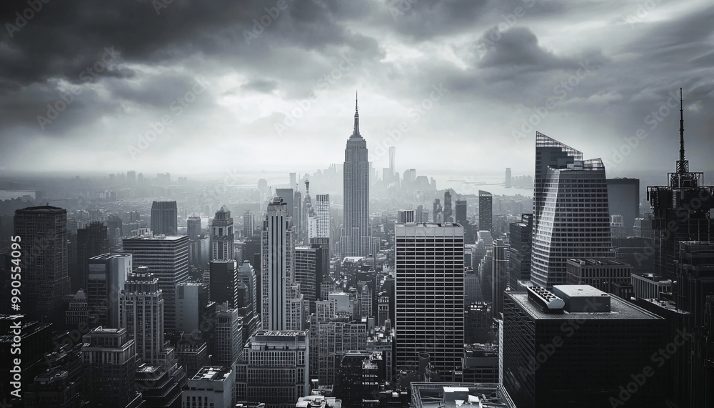 Obraz premium A black-and-white photo of a famous city skyline or iconic landmark, evoking a timeless, classic look
