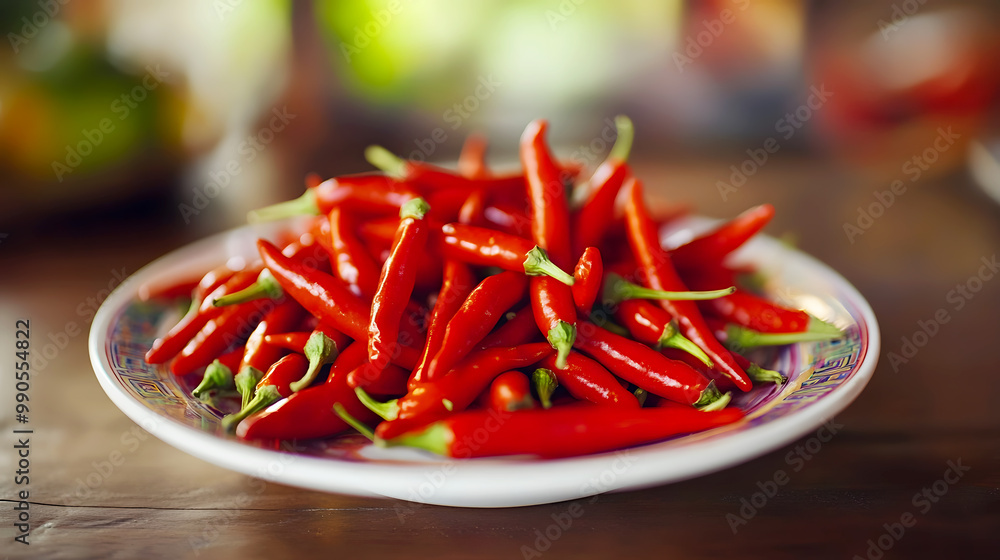 Bright Red Chilies on Plate for Thai Cuisine Bright Red Chilies on Plate for Thai Cuisine