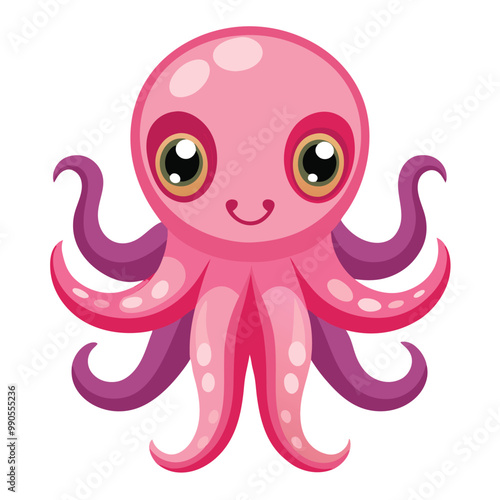 Octopus Cartoon Illustration with Big Eyes , vector illustration on white background.