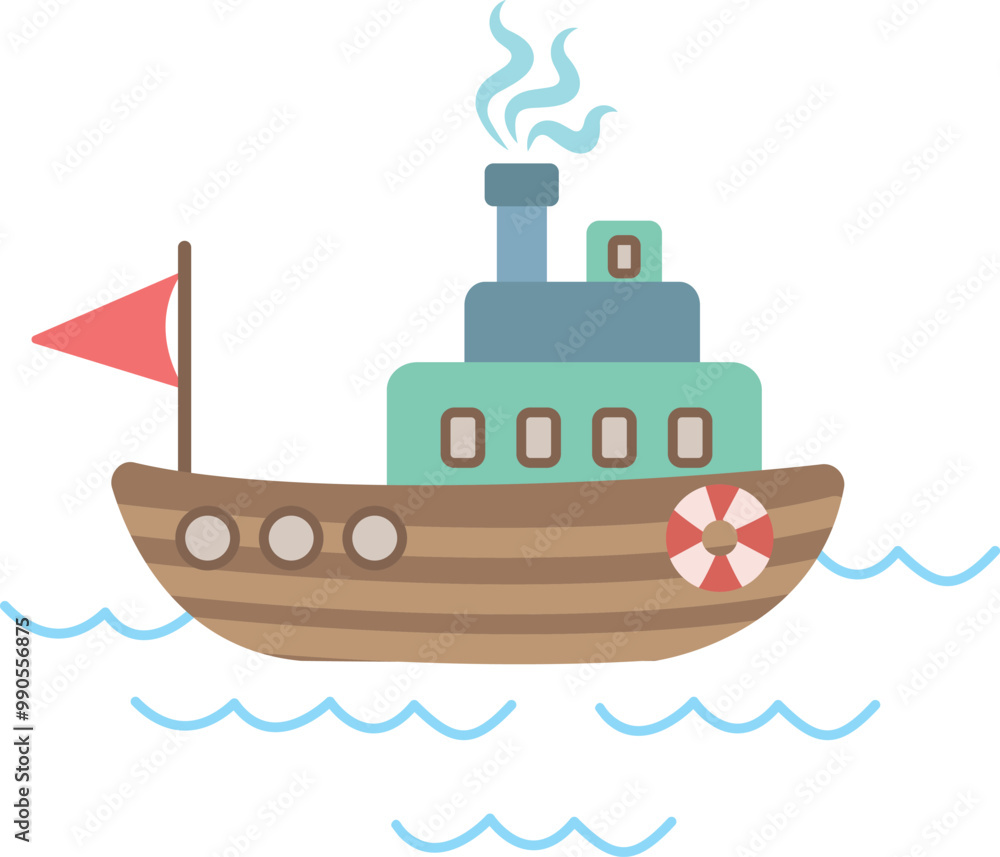 Vector illustration of a yacht sailing on the waves. Children's books. Vector children's illustration. Ready to print. Coloring pages, stickers, design for children Vector illustration of a yacht sailing on the waves. Children's books. Vector children's illustration. Ready to print. Coloring pages, stickers, design for children