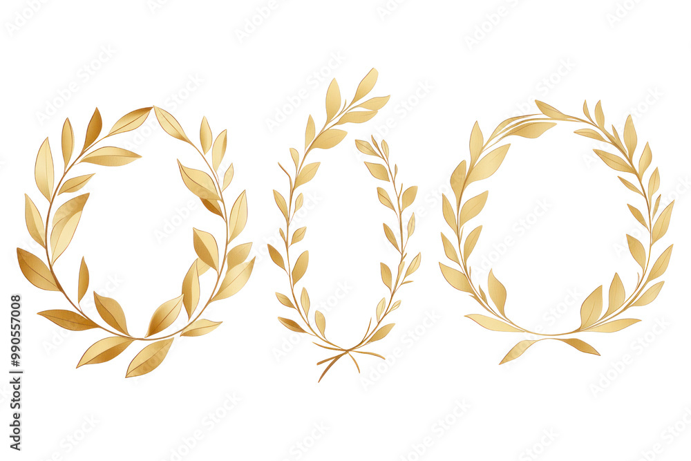 Naklejka premium Collection of golden olive wreaths for achievements, isolated on white background
