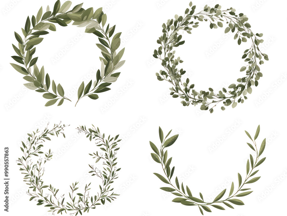 Collection of laurel wreaths for victory, isolated on white background Collection of laurel wreaths for victory, isolated on white background