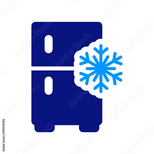 Fridge with a snowflake icon symbolizing refrigeration, cold storage, modern design, simple and bold, blue gradient snowflake, household appliance for cooling, minimalistic and clear.