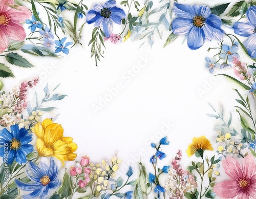 beautiful watercolor frame of colorful flowers