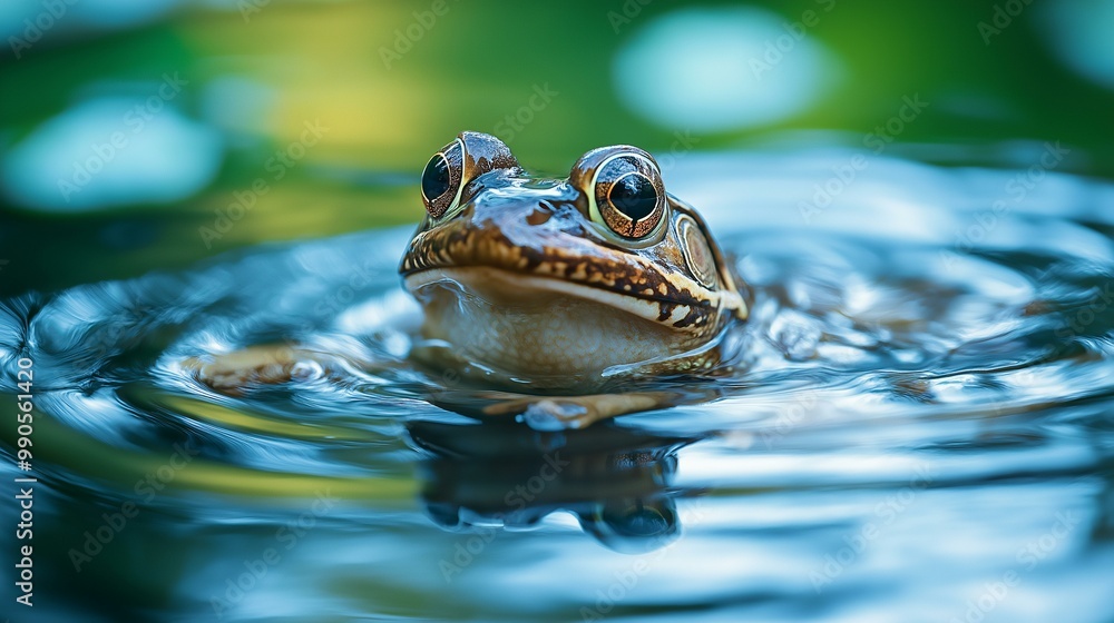 Close-Up of Frog in Serene Water Habitat Exhibiting Natural Beauty and Wildlife Behavior in Pond Close-Up of Frog in Serene Water Habitat Exhibiting Natural Beauty and Wildlife Behavior in Pond