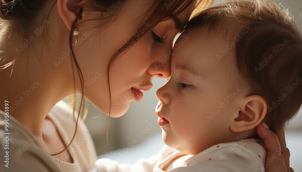 mother hugs little baby close-up, Al Generation mother hugs little baby close-up, Al Generation