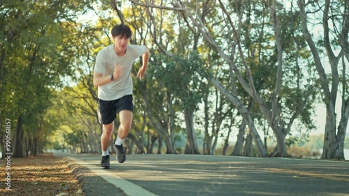 Wallpaper Mural Runner asian man took a moment to rest from exhaustion before continuing to run, Fitness Man Running, Training Run Workout Torontodigital.ca