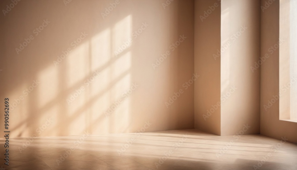 empty studio space with large window and empty wall in warm tones , mockup for your idea, ai generated, ai empty studio space with large window and empty wall in warm tones , mockup for your idea, ai generated, ai