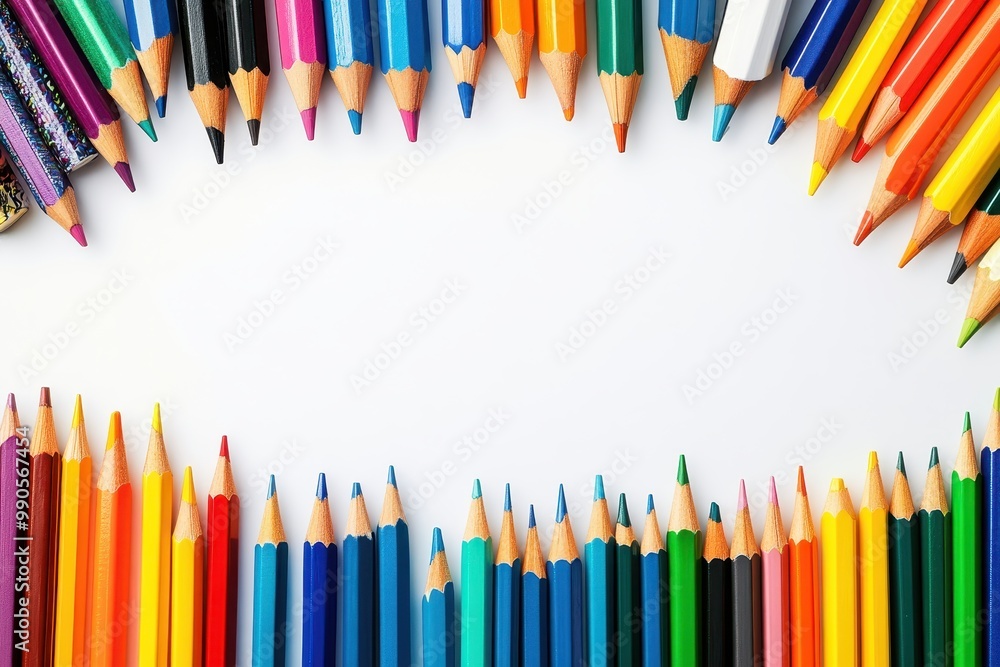 Fototapeta premium A vibrant array of colored pencils arranged in a circular pattern, perfect for art projects and creativity.