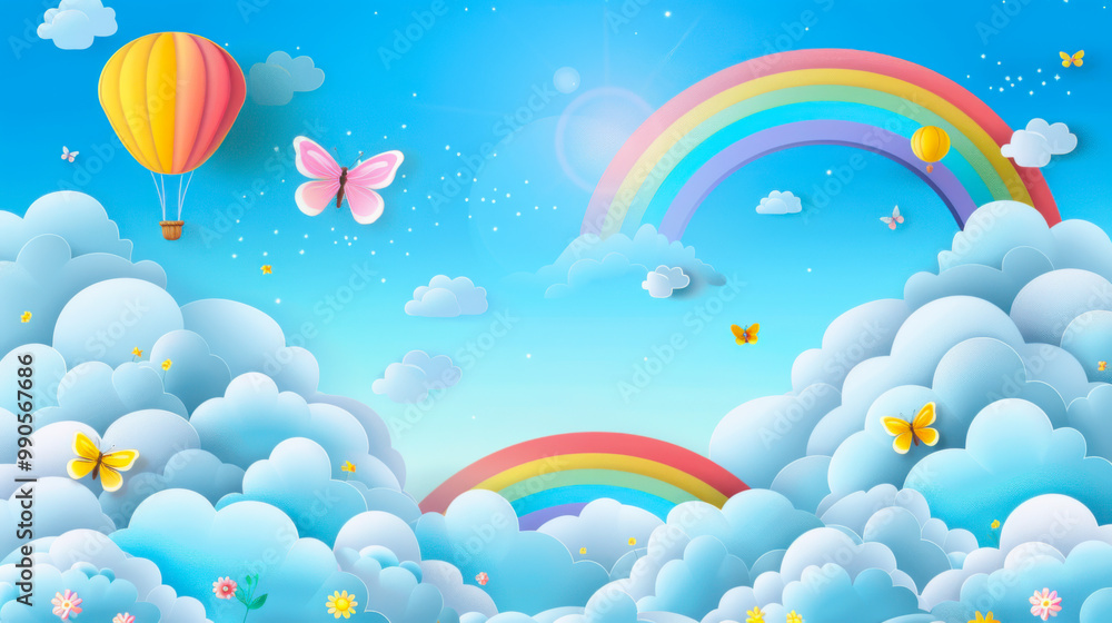 Beautiful fluffy clouds on blue sky background with summer sun Beautiful fluffy clouds on blue sky background with summer sun