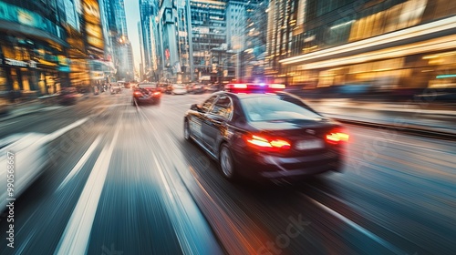 High-speed police chase through urban streets, showcasing the adrenaline and urgency of law enforcement. 