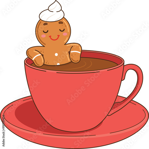 Cartoon gingerbread man bathing in chocolate vector illustration