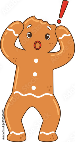 Cartoon bitten gingerbread man looking shocked vector illustration