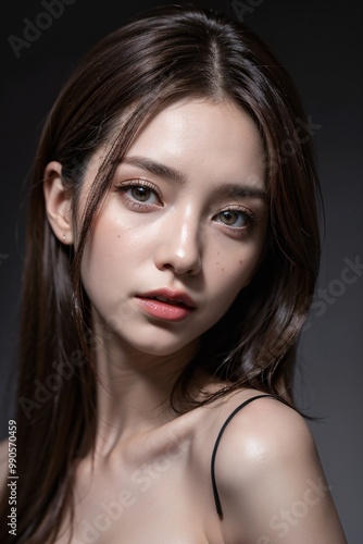 a woman with long hair and a red lip