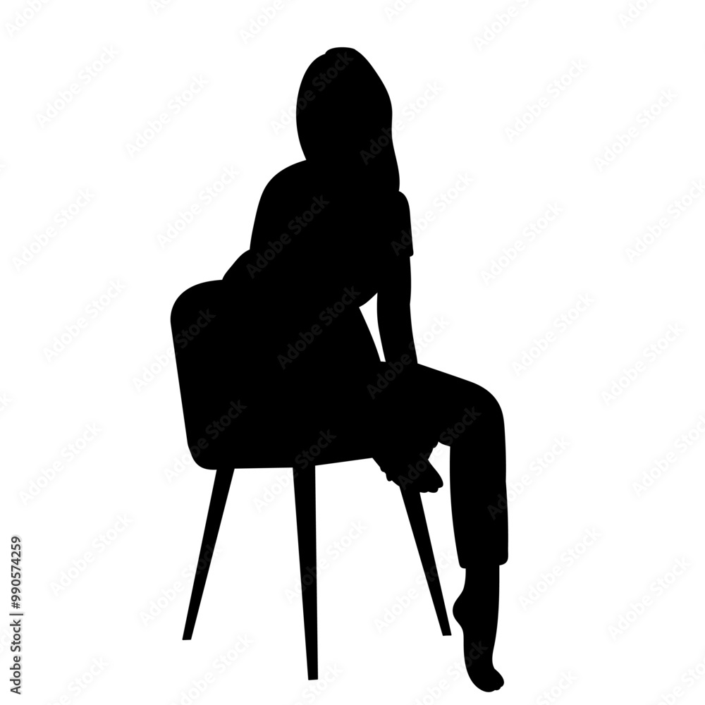 Fototapeta premium silhouette girl sitting on chair, vector