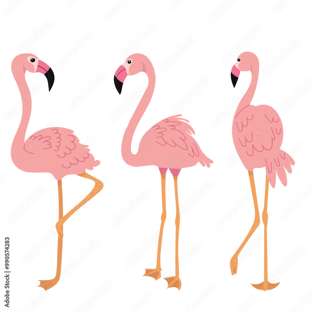Naklejka premium pink flamingos in flat style, vector