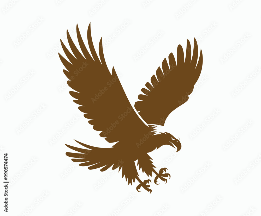 Fototapeta premium Golden eagle silhouette editable EPS vector isolated illustration template on a white background