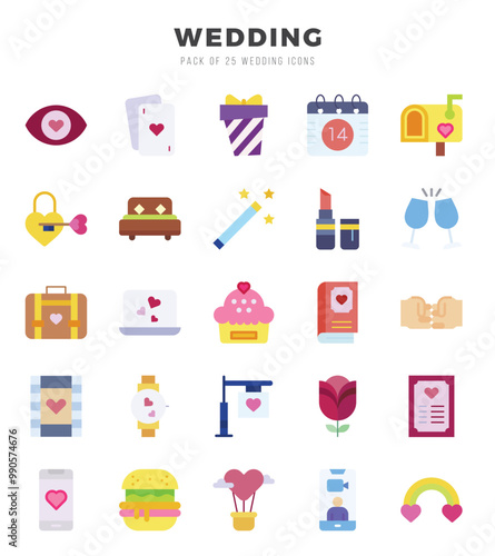 Collection of Wedding 25 Flat Icons Pack.