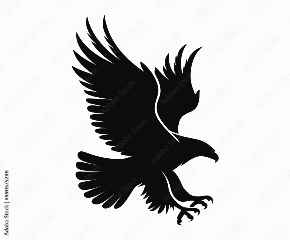 Obraz premium Golden eagle silhouette editable EPS vector isolated illustration template on a white background