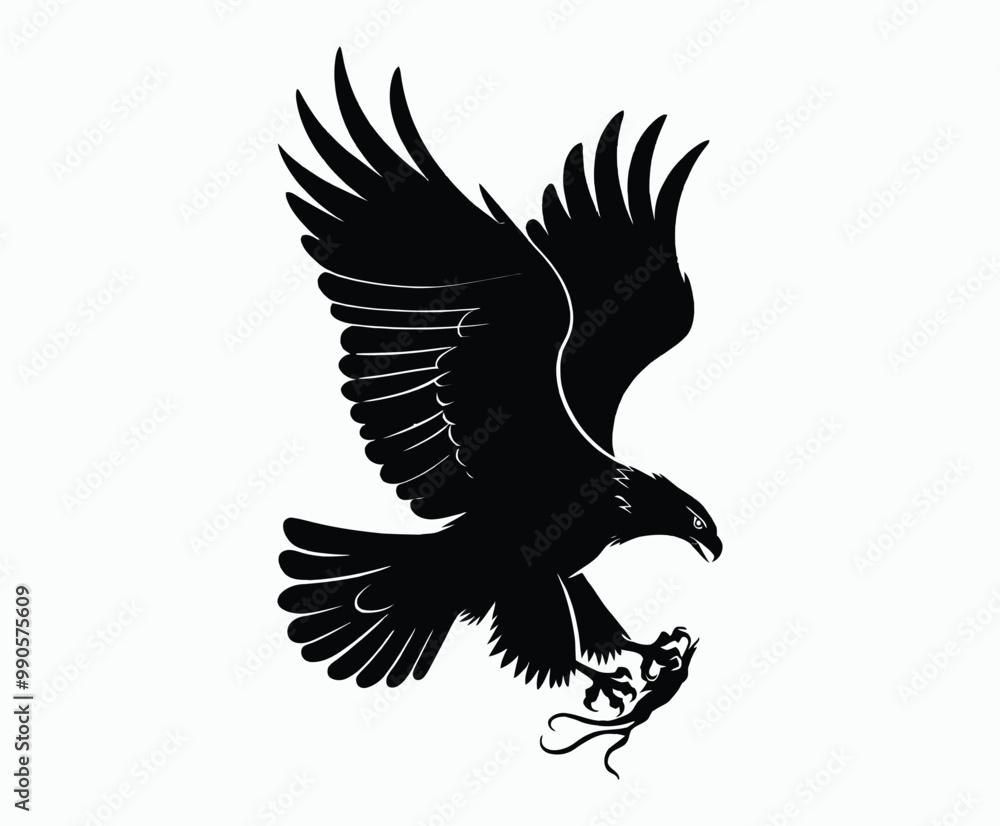 Fototapeta premium Golden eagle silhouette editable EPS vector isolated illustration template on a white background