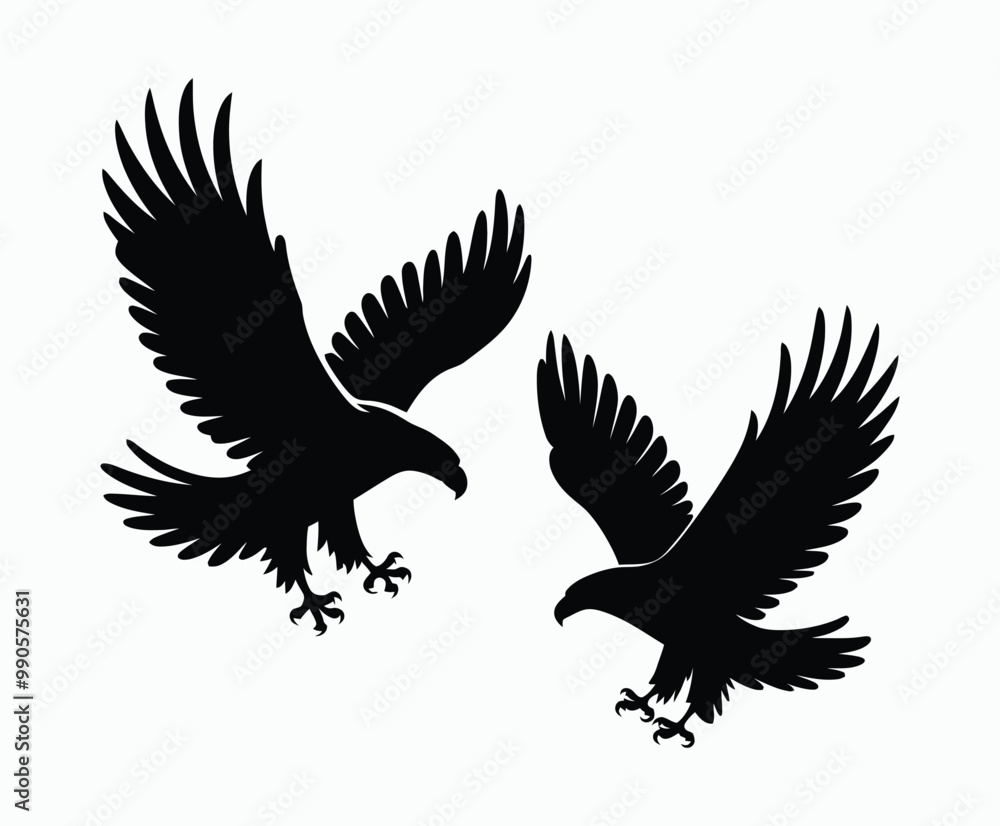 Obraz premium Golden eagle silhouette editable EPS vector isolated illustration template on a white background