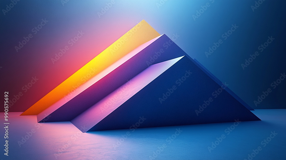 A striking composition of colored geometric pyramids set against a vibrant blue background, showcasing modern artistic design. A striking composition of colored geometric pyramids set against a vibrant blue background, showcasing modern artistic design.