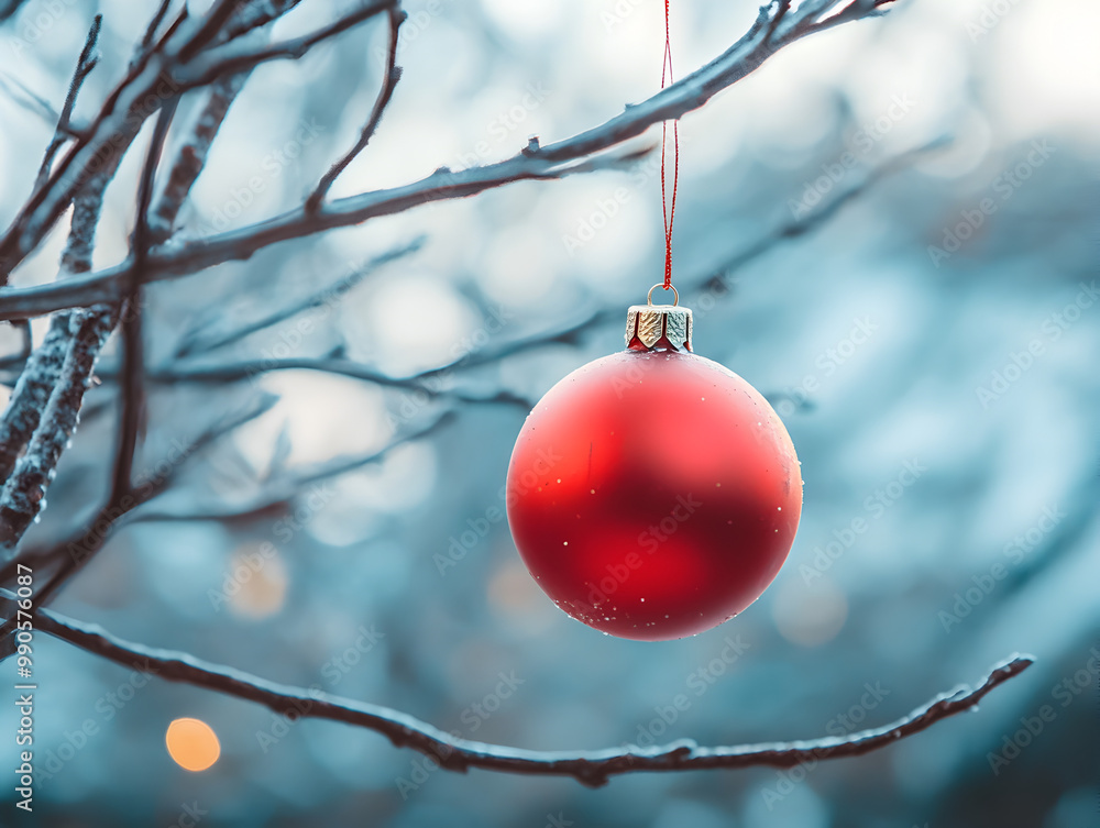 Simple holiday ornament hanging from a tree branch.
Simple holiday ornament hanging from a tree branch.