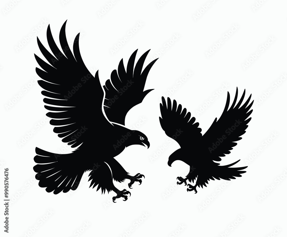 Fototapeta premium Golden eagle silhouette editable EPS vector isolated illustration template on a white background