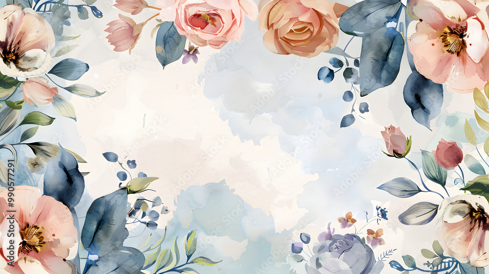 Fototapeta premium Mixed Bloom Ring Frame Background watercolor
