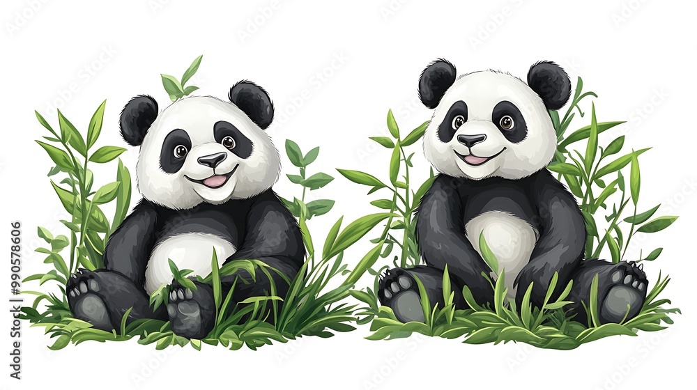 Obraz premium Two Pandas Facing Each Other