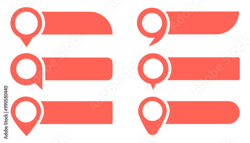 Set of pin text tag icons.  Pointer icon pin on the map with space for text vector collection