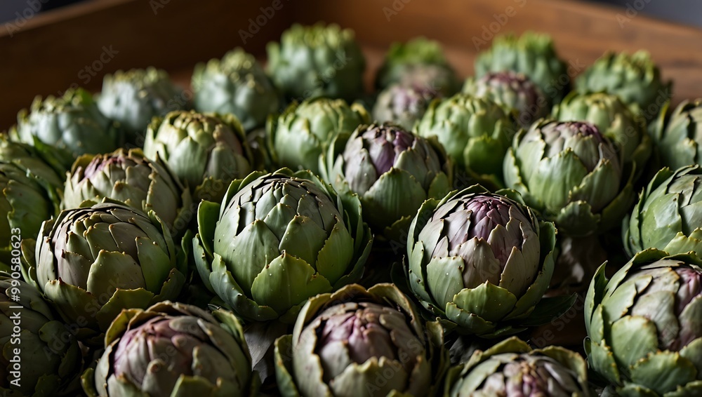 Fototapeta premium Another view of artichokes arranged neatly.