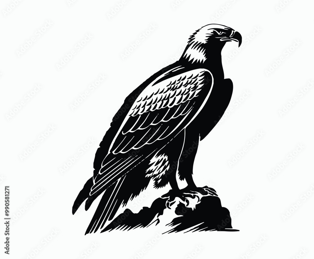 Fototapeta premium Golden eagle silhouette editable EPS vector isolated illustration template on a white background